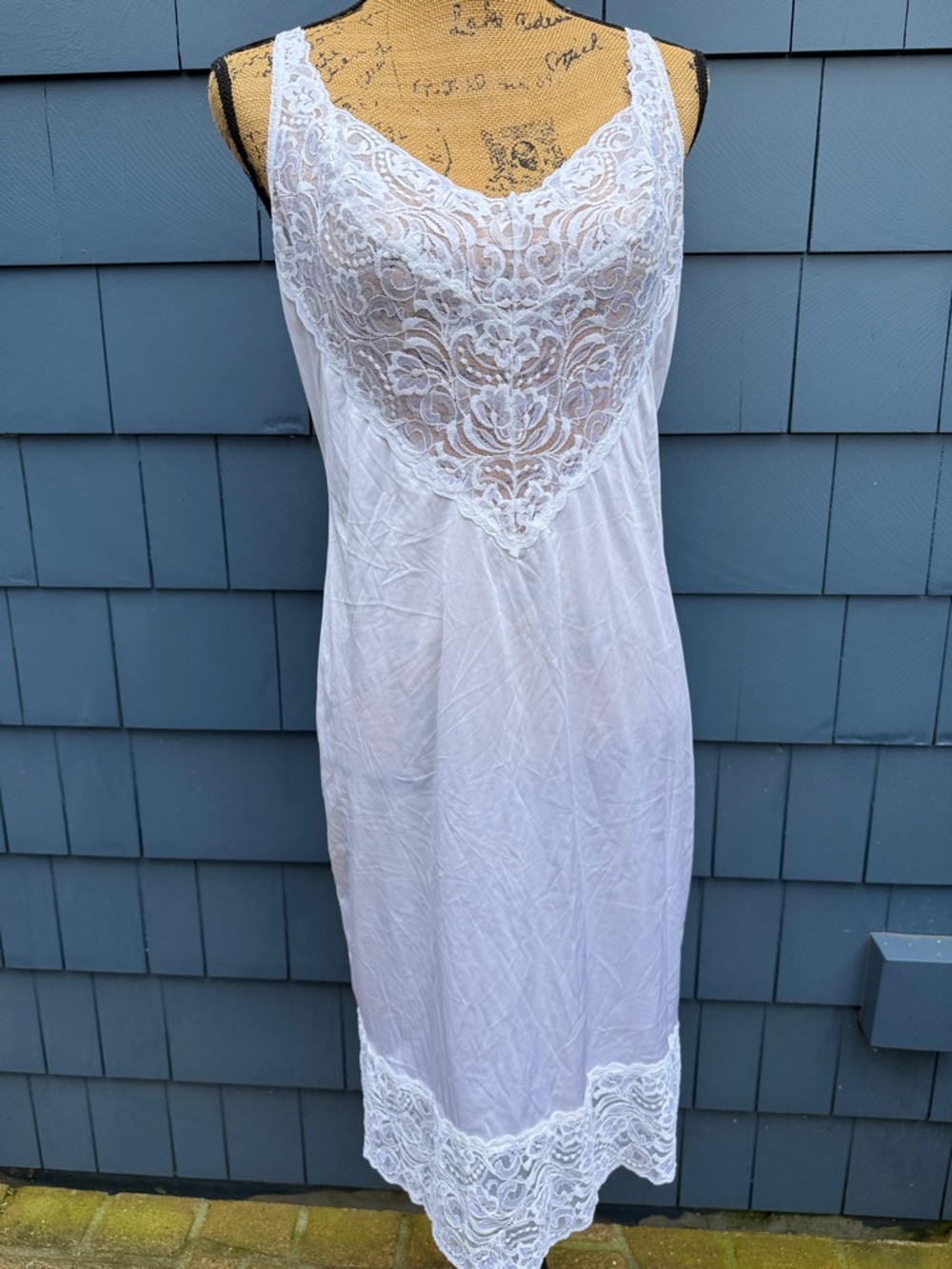 Vanity Fair White Lace-Trim Slip Chemise large stretch